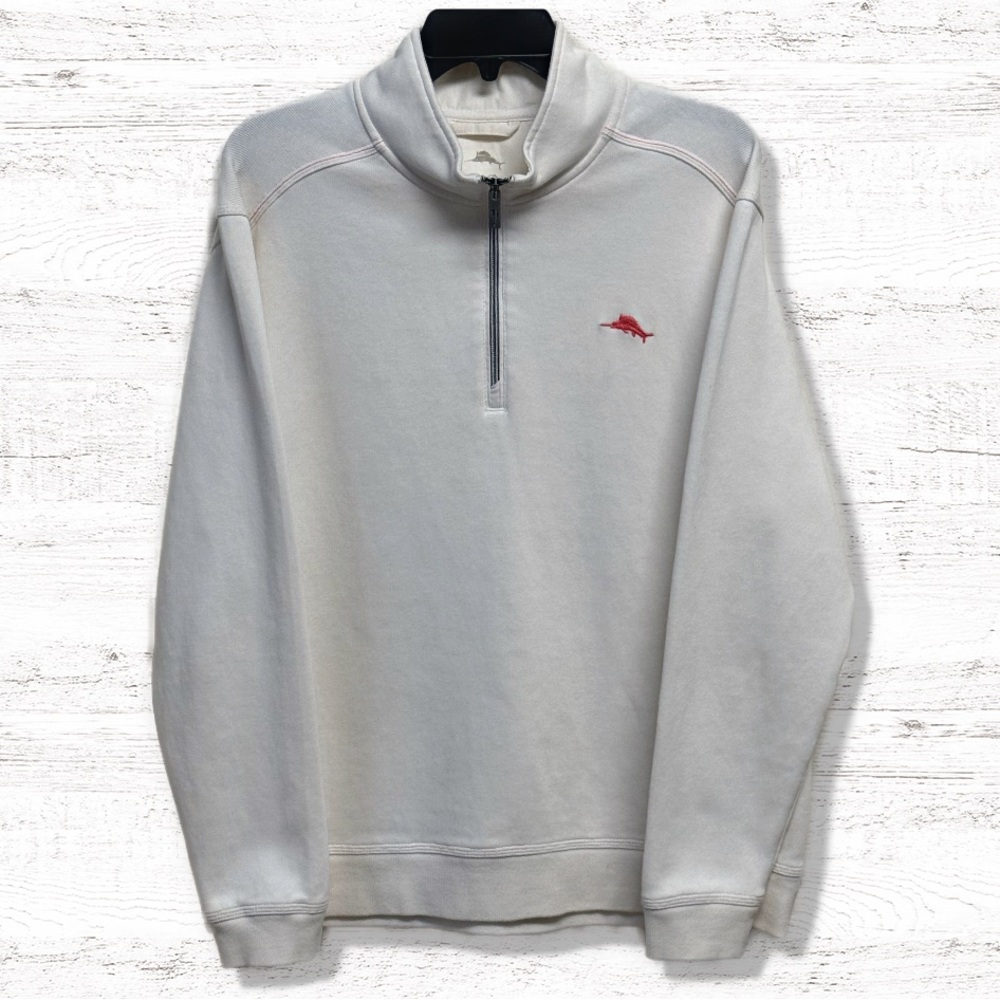 Tommy Bahama Men’s Cream 1/4 Zip Long Sleeve Pullover Size Large